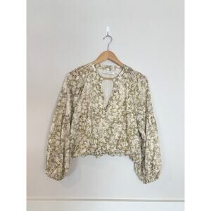 Bishop + Young Green Tan Neutral Maude Bubble Blouse Size Small